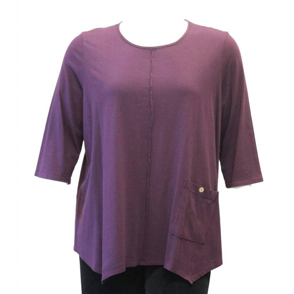 NEW FOCUS women's asymmetrical pocket cotton top in purple